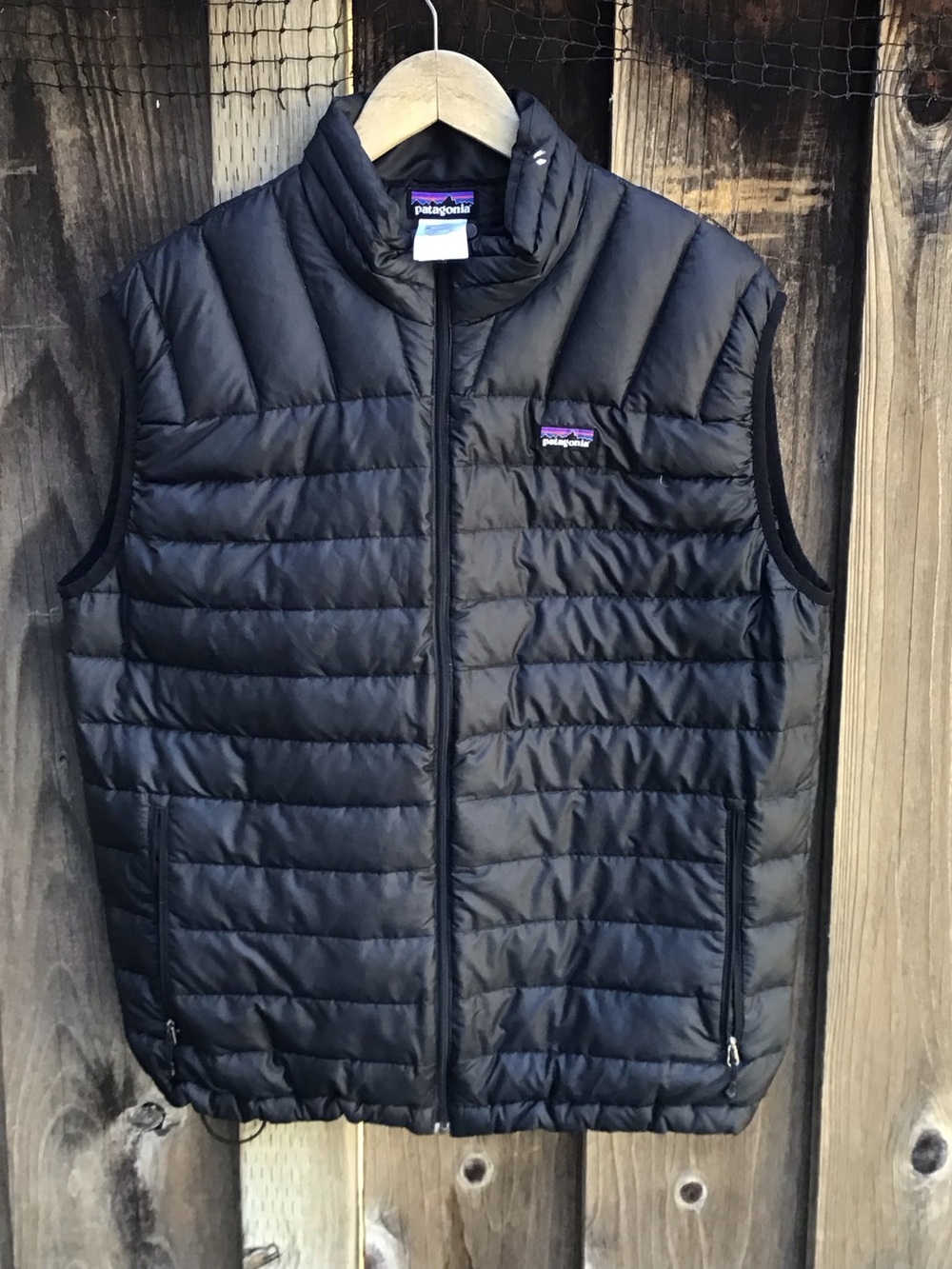 Patagonia Down Sweater Vest Black Stryker Goose Down Puffer Mens Large Logo